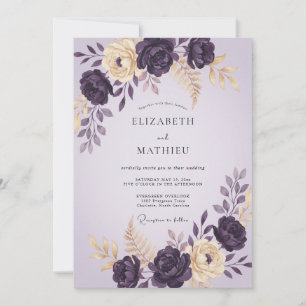 Invitation Mariage aux Pivoines Crème et Prune