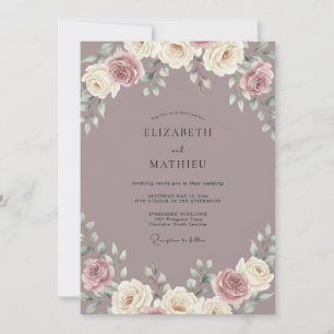 Invitation Mariage aux Pivoines Crème Mauve