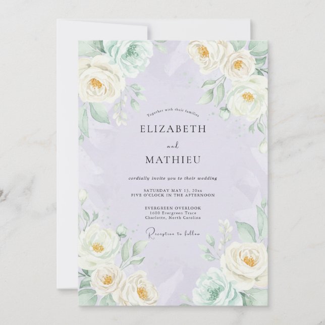 Invitation Mariage aux Pivoines Crème Orchidée (Devant)