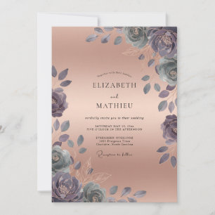Invitation Mariage aux Pivoines Cuivre Mauve