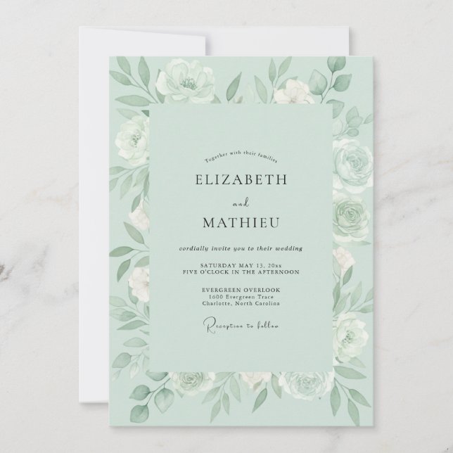 Invitation Mariage aux Pivoines de Mousse de Mer (Devant)