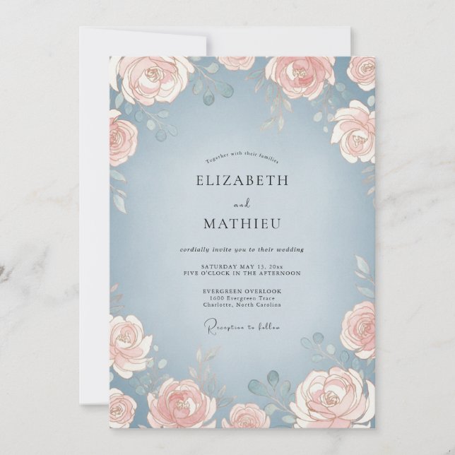 Invitation Mariage aux Pivoines de Péché sur Ardoise (Devant)