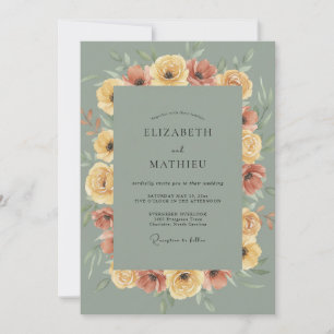 Invitation Mariage aux Pivoines en Terracotta Moutarde