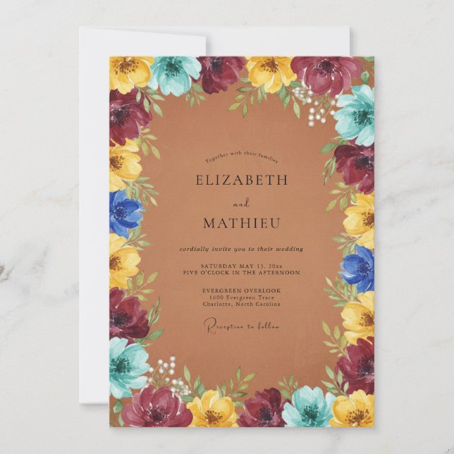 Invitation Mariage aux Pivoines en Terre Cuite (Devant)