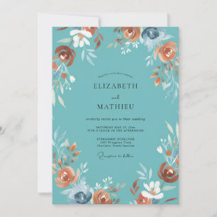 Invitation Mariage aux Pivoines en Terre Cuite Cyan