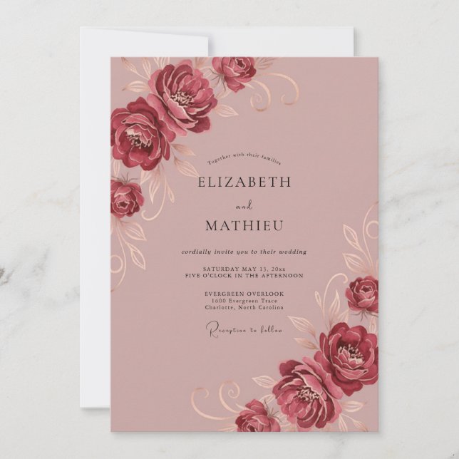 Invitation Mariage aux Pivoines Fruitées Poussiéreuses (Devant)