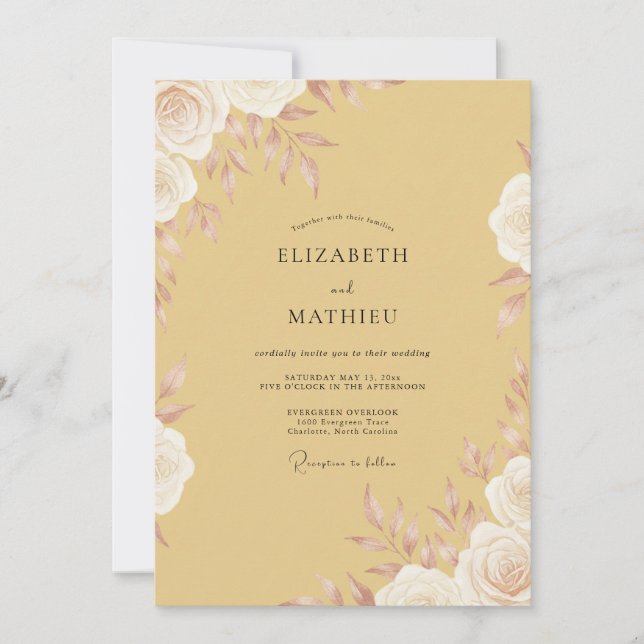 Invitation Mariage aux Pivoines Honey Gold (Devant)