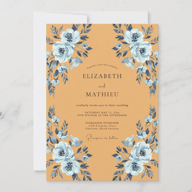 Invitation Mariage aux Pivoines Honey Slate (Devant)