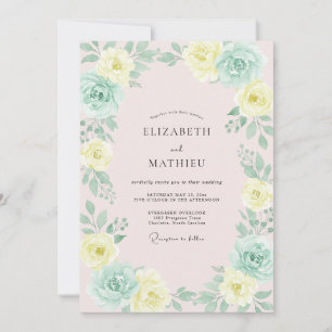 Invitation Mariage aux Pivoines Jaunes Mousse de Mer
