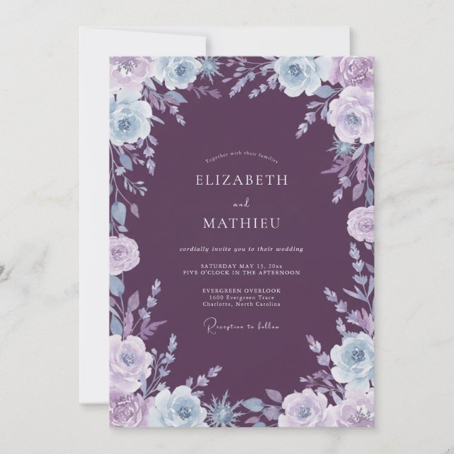 Invitation Mariage aux Pivoines Lavande Plum (Devant)