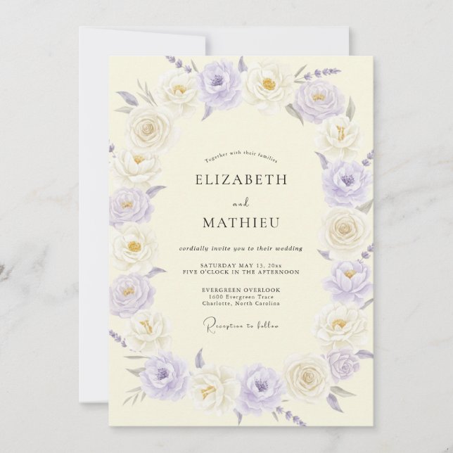 Invitation Mariage aux Pivoines Lilas Champagne (Devant)