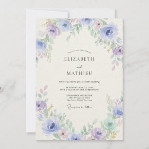 Invitation Mariage aux Pivoines Lilas et Pervenche