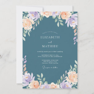 Invitation Mariage aux Pivoines Lilas Pâle Ardoise