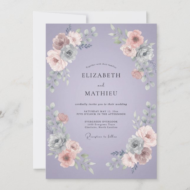 Invitation Mariage aux Pivoines Lilas Poussiéreuses (Devant)