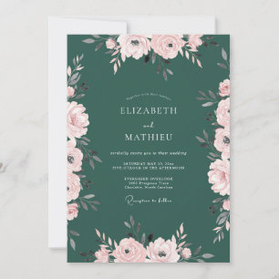 Invitation Mariage aux Pivoines Luxuriantes Sarcelle Foncé