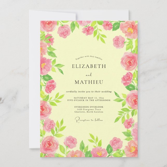 Invitation Mariage aux Pivoines Magenta Primrose (Devant)