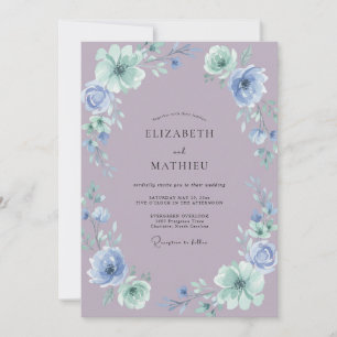 Invitation Mariage aux Pivoines Mauve et Pervenche