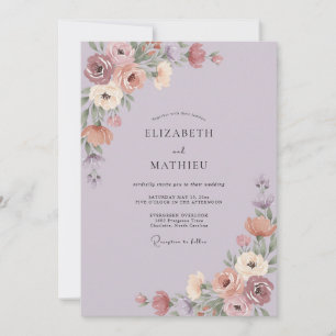 Invitation Mariage aux Pivoines Mauve Poussiéreux