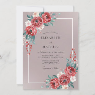 Invitation Mariage aux Pivoines Mauve Vintage Poussiéreux