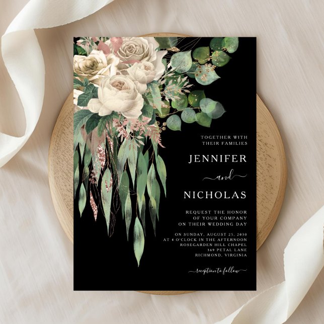 Invitation Mariage aux Pivoines Noires Classiques (Classic Black Peonies Wedding Invitation)