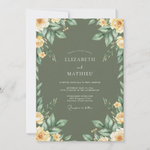 Invitation Mariage aux Pivoines Olive Or
