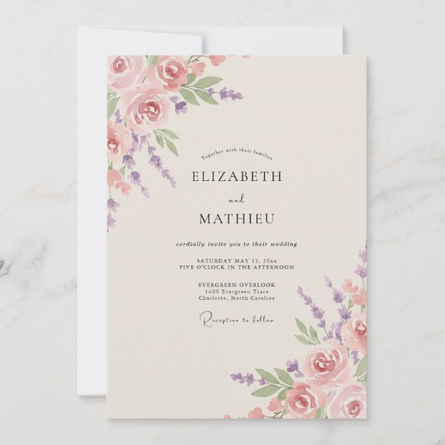 Invitation Mariage aux Pivoines Orchidées Poussiéreuses (Devant)