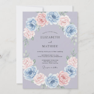 Invitation Mariage aux Pivoines Pâle Pervenche