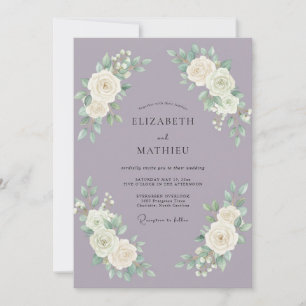 Invitation Mariage aux Pivoines Peintes de Mauve Vintage