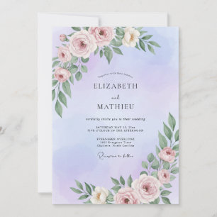 Invitation Mariage aux Pivoines Peintes en Lavande