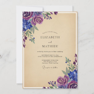 Invitation Mariage aux Pivoines Peintes en Violet