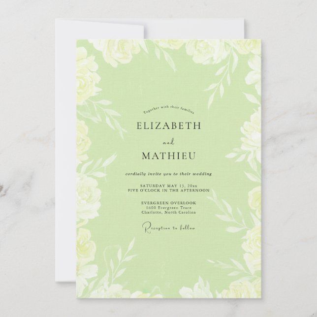 Invitation Mariage aux Pivoines Pistache (Devant)