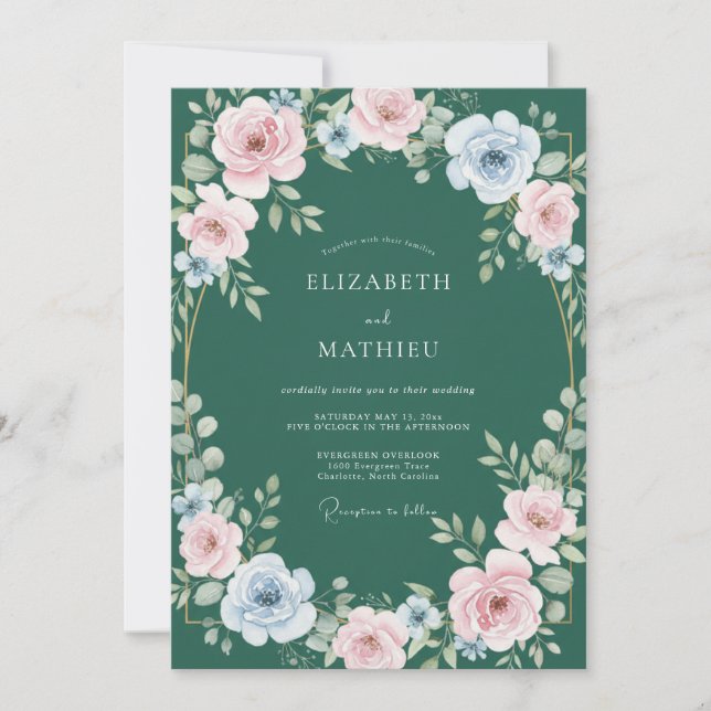 Invitation Mariage aux Pivoines Rose Chasseur (Devant)