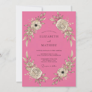 Invitation Mariage aux Pivoines Rose Chaud