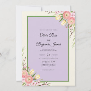 Invitation Mariage aux Pivoines Rose Lavande