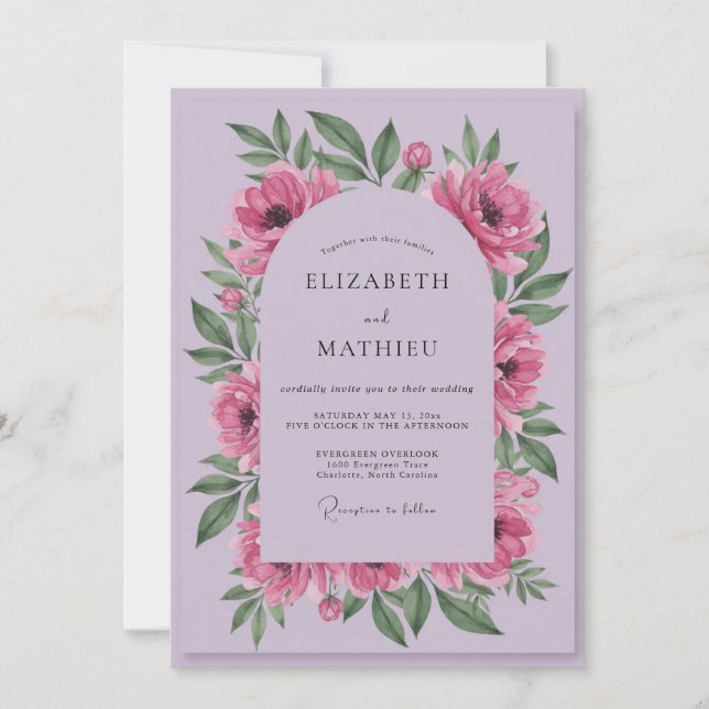 Invitation Mariage aux Pivoines Rose Lilac (Devant)
