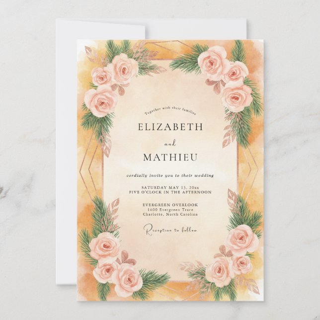 Invitation Mariage aux Pivoines Rose Ocres (Devant)