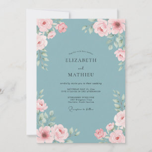 Invitation Mariage aux Pivoines Rose Pâle Bleuet
