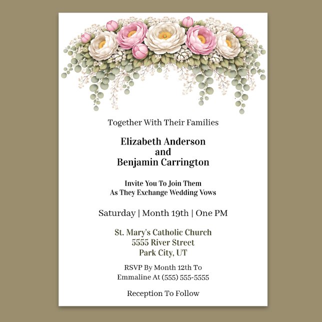 Invitation Mariage aux Pivoines Roses et Blanches (Elegant pink and ivory peony floral wedding invitation)