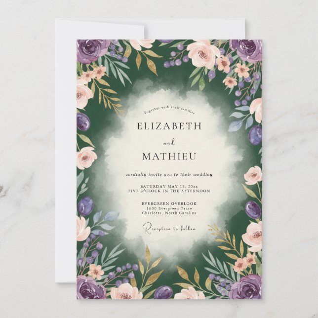 Invitation Mariage aux Pivoines Rouge Cerise (Devant)