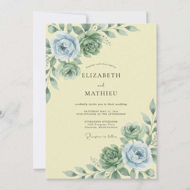 Invitation Mariage aux Pivoines sur Ardoise Citron (Devant)