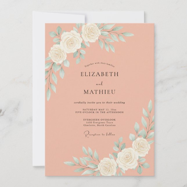 Invitation Mariage aux Pivoines Terracotta Celadon (Devant)