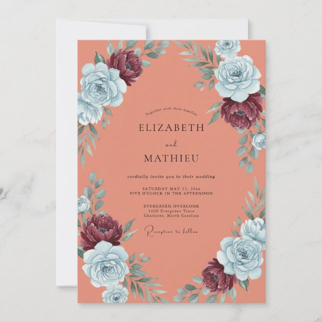Invitation Mariage aux Pivoines Terracotta Marron (Devant)