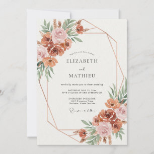 Invitation Mariage aux Pivoines Terracotta Mauve