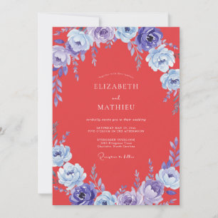 Invitation Mariage aux Pivoines Violet Corail