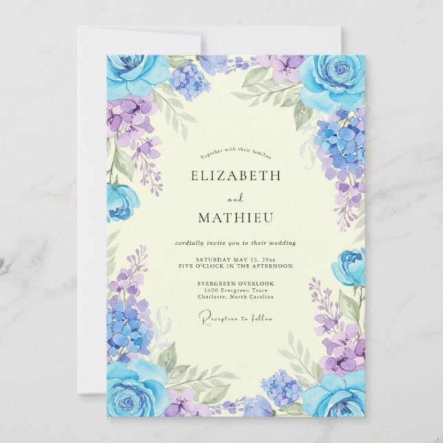Invitation Mariage aux Pivoines Violettes Pervenche (Devant)