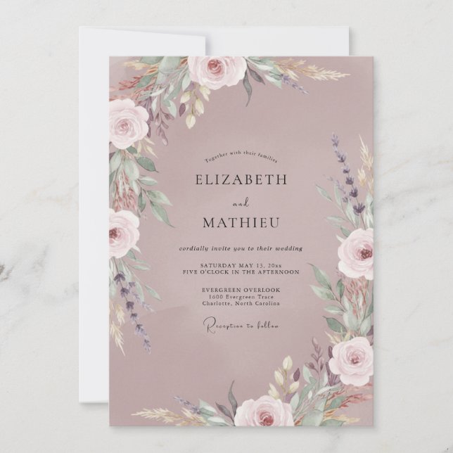 Invitation Mariage aux Ranunculus aquarelle mauve (Devant)