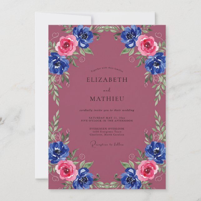 Invitation Mariage aux Ranunculus Cobalt Baie (Devant)