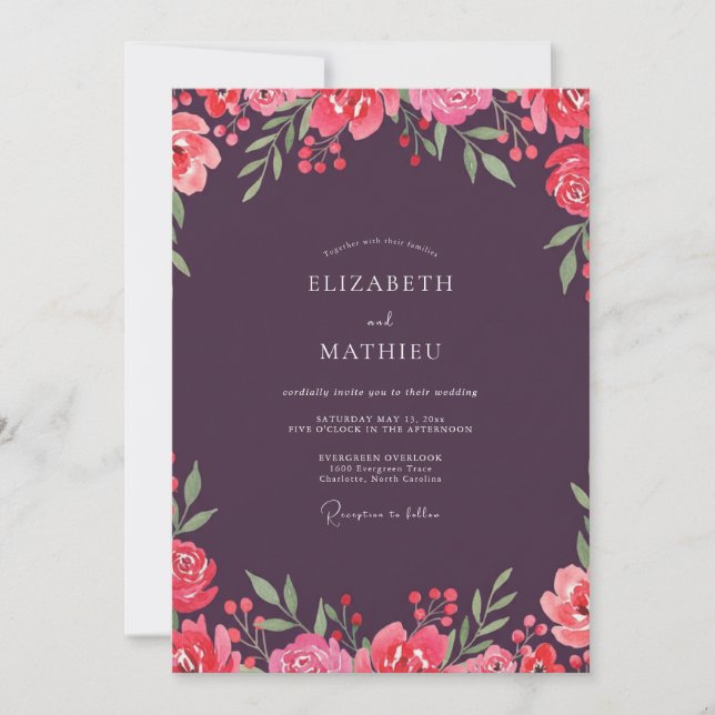 Invitation Mariage aux Ranunculus Corail et Eucalyptus Auberg (Devant)