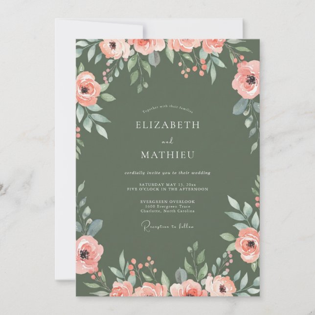 Invitation Mariage aux Ranunculus de Pêche Mousse (Devant)