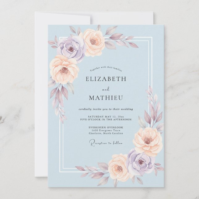 Invitation Mariage aux Ranunculus et Eucalyptus Mauve Poussié (Devant)
